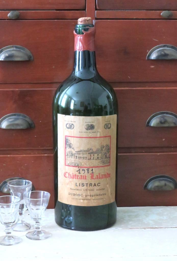 Oude grote Franse wijnfles “Chateau Lalande – Mèdoc” (48cm), Antiek en Kunst, Ophalen of Verzenden