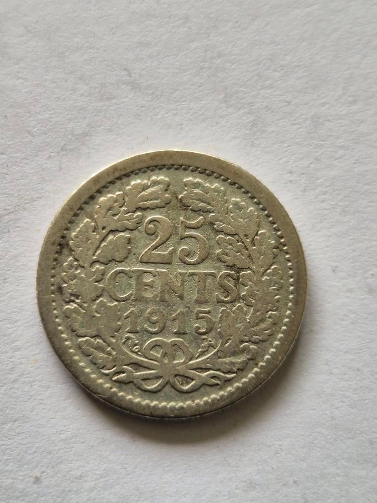 25 cent koningin Wilhelmina 1915 zilver, Postzegels en Munten, Munten | Nederland, Verzenden, Koningin Wilhelmina, 25 cent, Zilver