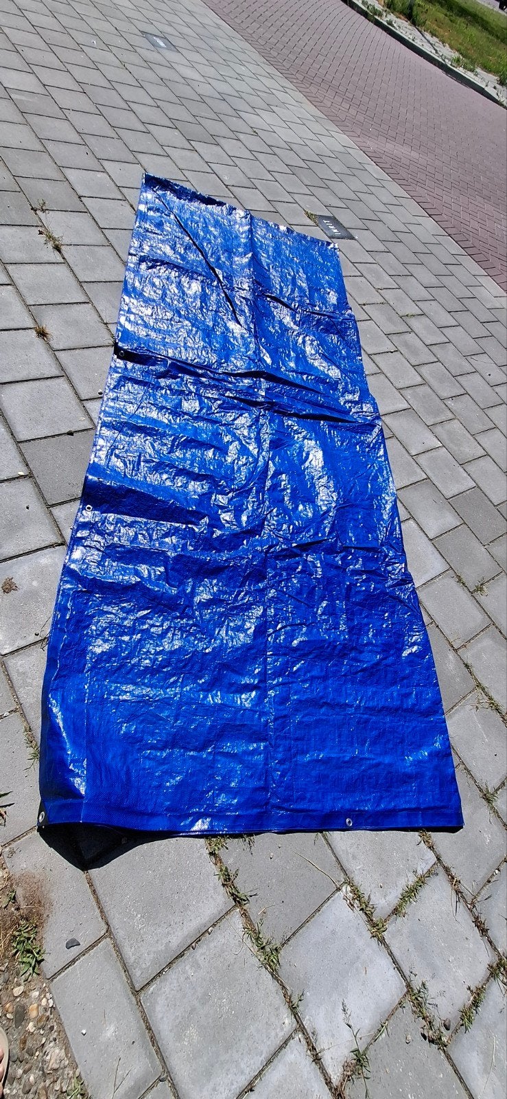 Blauw afdekzeil met ringen 6x6 meter, Ophalen of Verzenden, Gebruikt, 15 m² of meer, Zeil