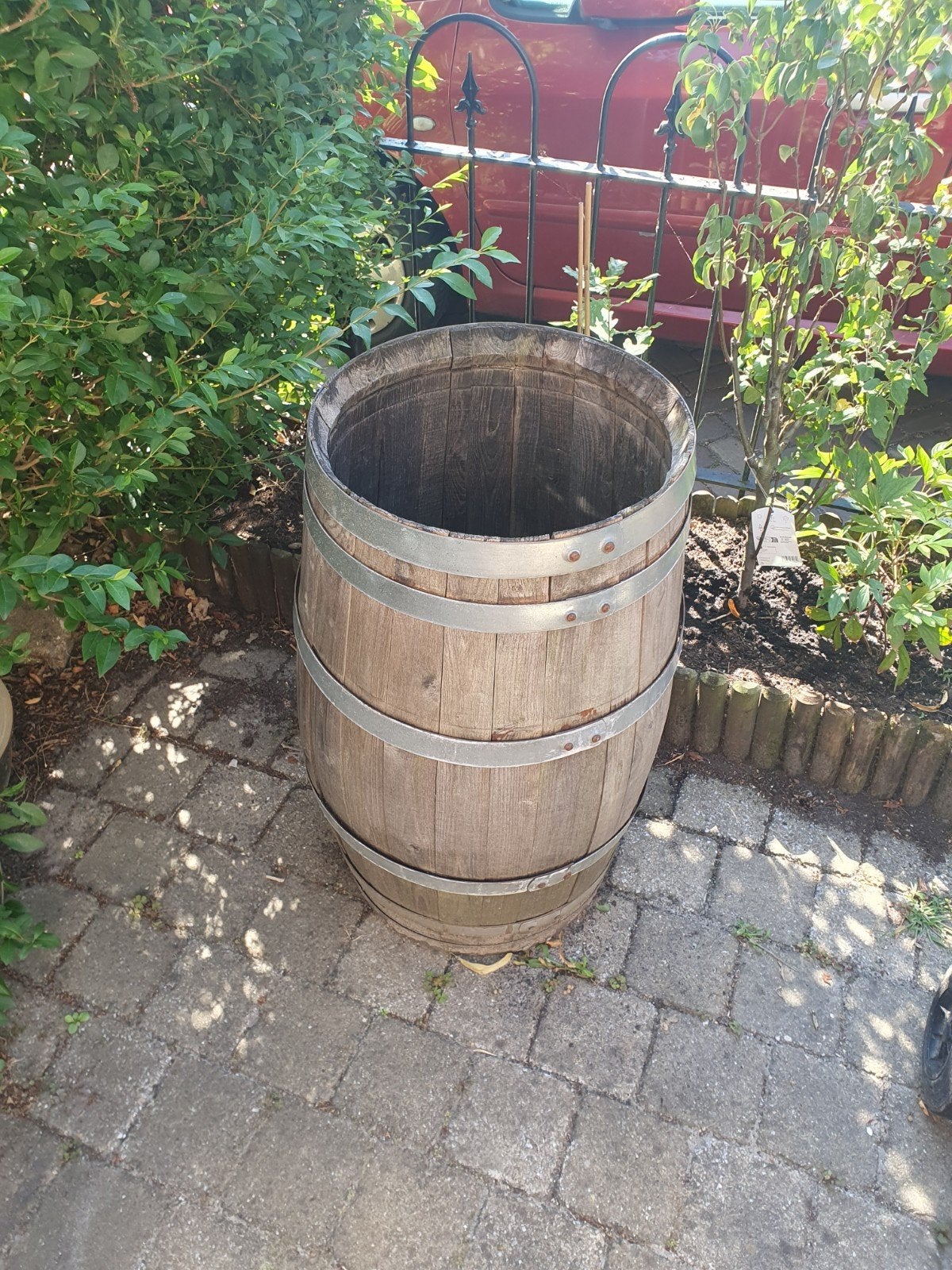 Houten wijnvat / bloembak voor tuin of terras, Tuin en Terras, Ophalen, Gebruikt, Minder dan 60 cm, Rond