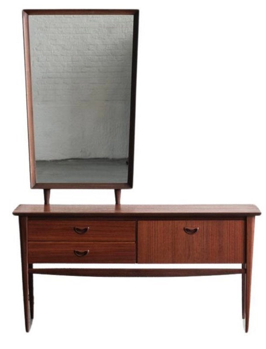 Louis van Teeffelen Dressoir (kaptafel) met Spiegel, Ophalen, 25 tot 50 cm, Teakhout