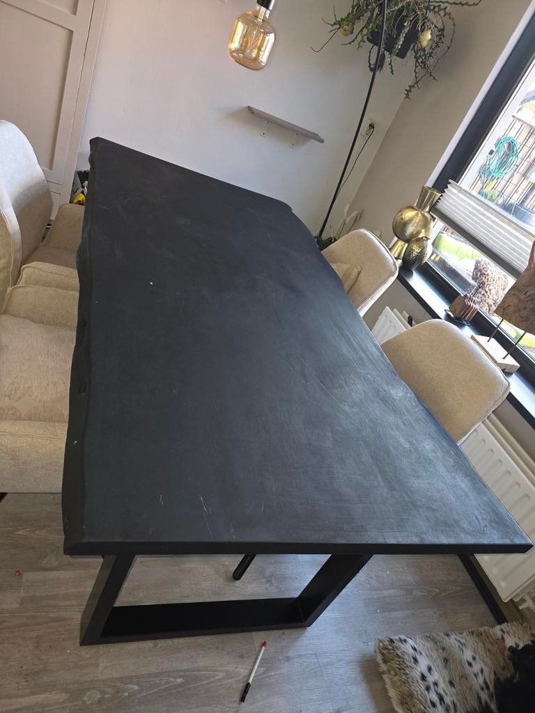 Boomstamtafel 200x95 cm - Zwart, Overige houtsoorten, Gebruikt, Modern, Industrieel, Vijf personen of meer