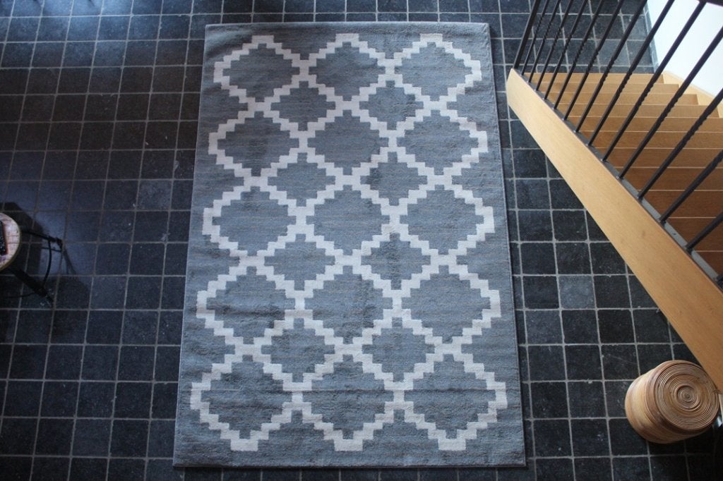 Mooi vloerkleed grijs creme ruit geometrisch trellis 190x290, Bruin, 150 tot 200 cm, Ophalen of Verzenden, Rechthoekig