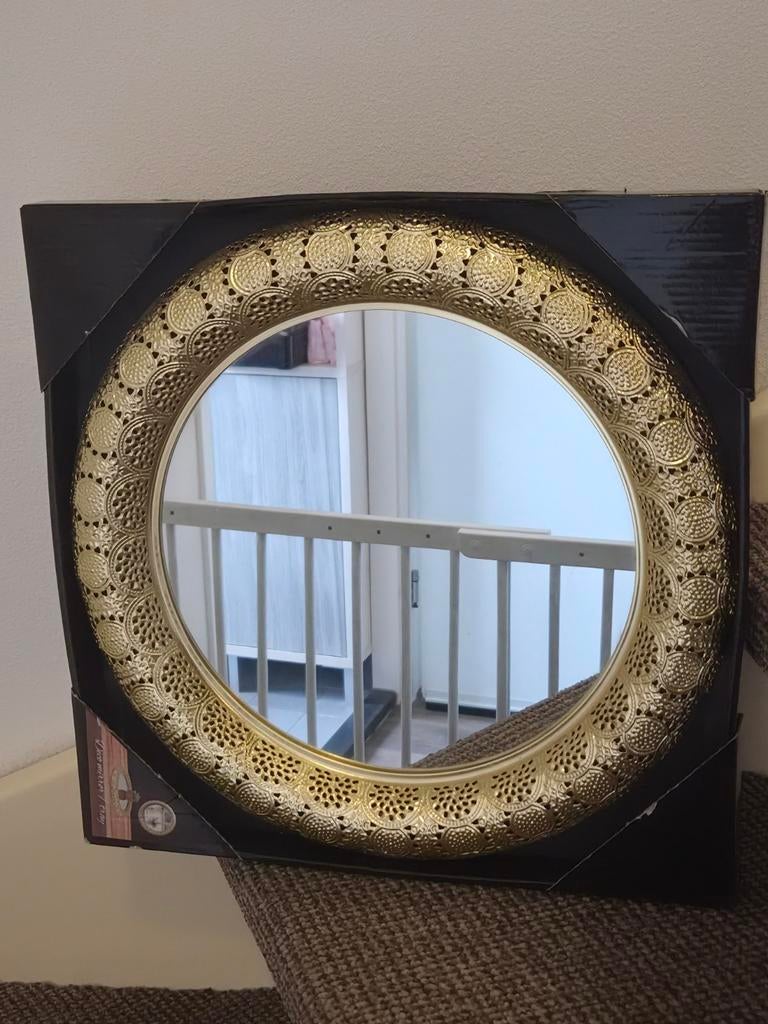 Gouden decoratieve spiegel / dienblad - Rond, Minder dan 50 cm, Rond, Nieuw, Ophalen of Verzenden