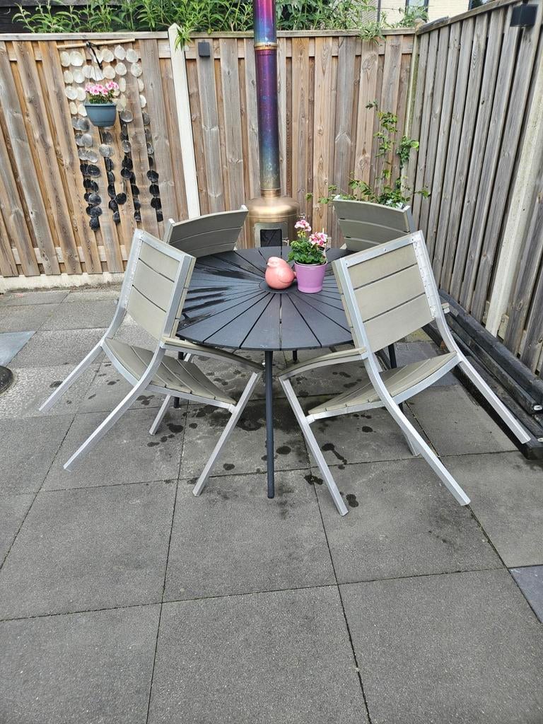 JYSK Tuintafel Rond Zwart 120cm, Ophalen, Gebruikt, Rond, Overige materialen