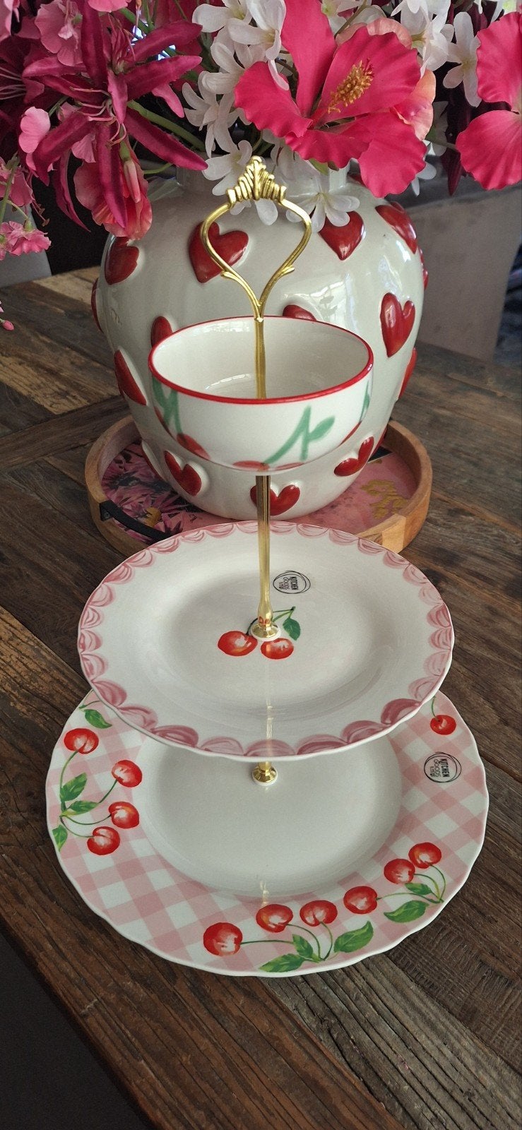 Leuke etagère 3 laags met kersenprint handmade €29,50, Huis en Inrichting, Woonaccessoires | Etagères, Ophalen, Nieuw, Etagère