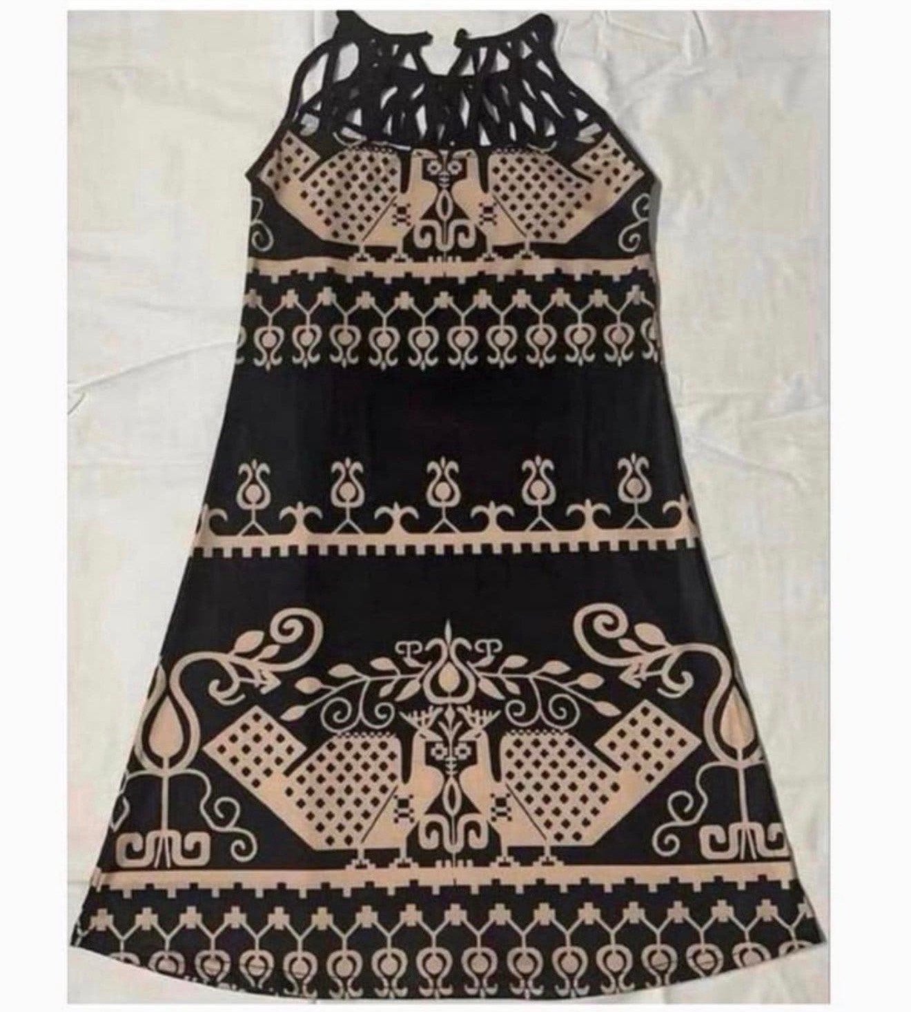 Vrouwen Sexy Jurk Ronde Hals Vintage mouwloos met patroon L, L, Meerkleurig, Maat 42/44 (L), Nieuw