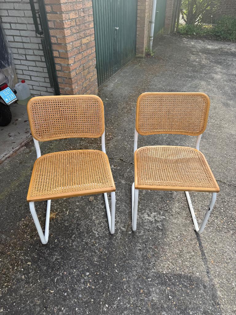 2 webbing rotan buisstoelen, Ophalen, Gebruikt, Twee, Bruin