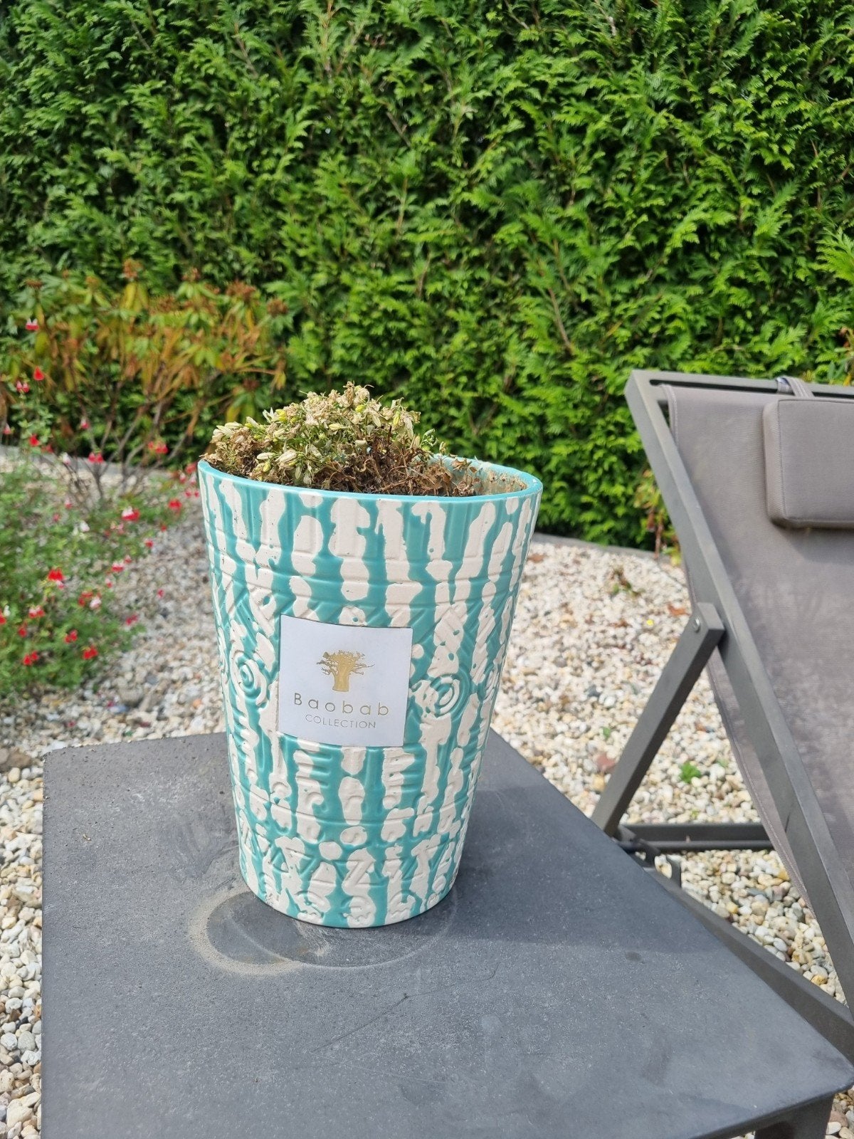 Decoratieve bloempot Baobab Collection turquoise/wit, Overige materialen, Gebruikt, Minder dan 60 cm, Rond