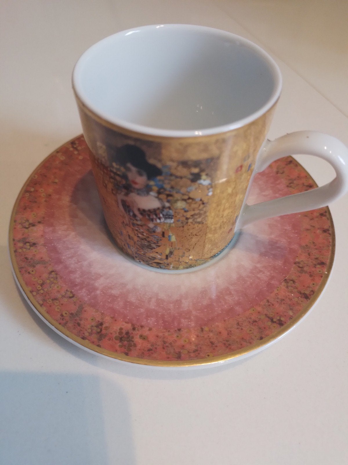 roze goud rose Espresso Kop en Schotel - Adèle Bloch-Bauer, Overige merken, Klassiek, Ophalen of Verzenden, Zo goed als nieuw