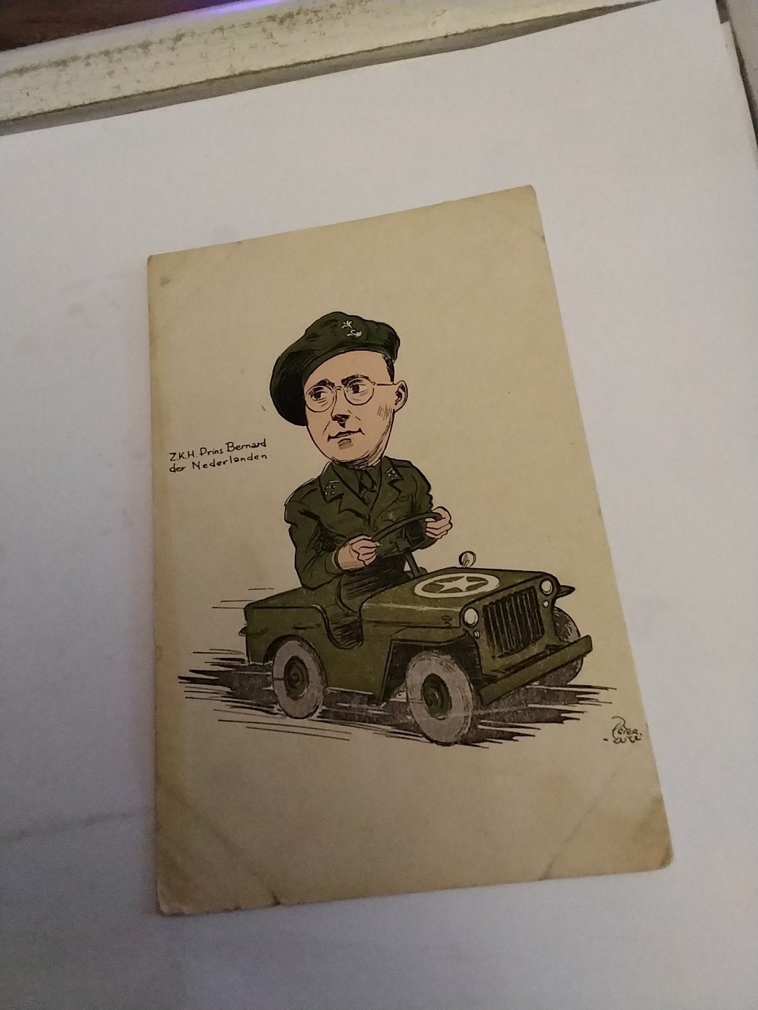 Oude kaart  Prins Bernhard in jeep / peter lutz 1945, Ophalen of Verzenden, 1940 tot 1960, Gelopen