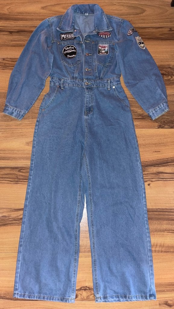 Superleuke retrostijl MOCHY denim jumpsuit / spijkerpak, Kleding | Dames, Maat 38/40 (M), Blauw, Nieuw, Ophalen of Verzenden