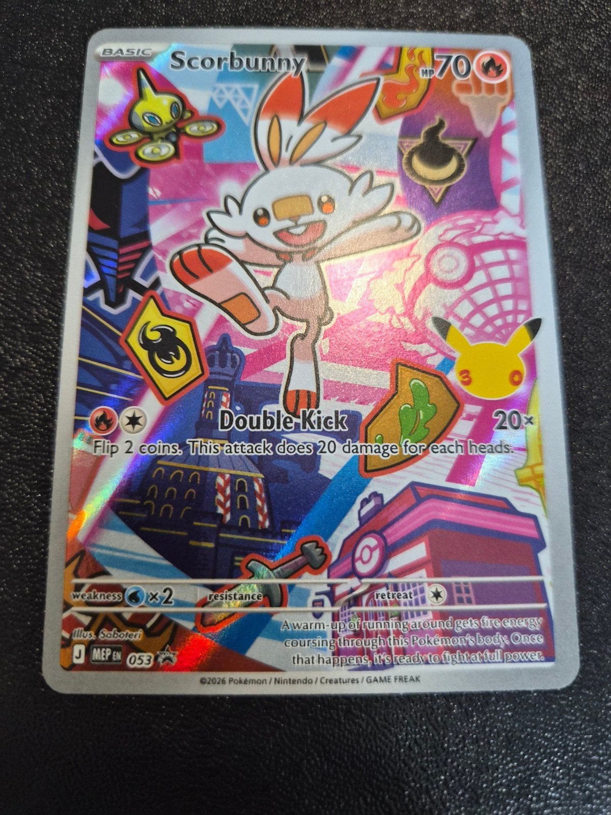Scorbunny Pokémon kaart (Foil) mep053, Ophalen of Verzenden, Zo goed als nieuw, Losse kaart, Foil