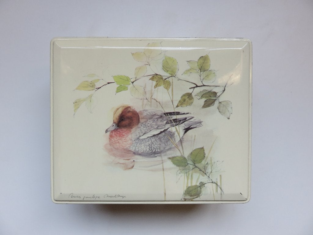 rechthoekig Blik vintage Anas Penelope Mads met aquarel eend, Ophalen of Verzenden, Zo goed als nieuw, Koek(jes), Overige merken
