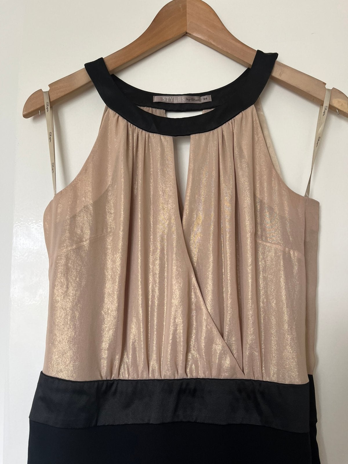 Stijlvolle cocktailjurk goud/zwart - Maat 34, Zwart, Ophalen of Verzenden, Zo goed als nieuw, Knielengte