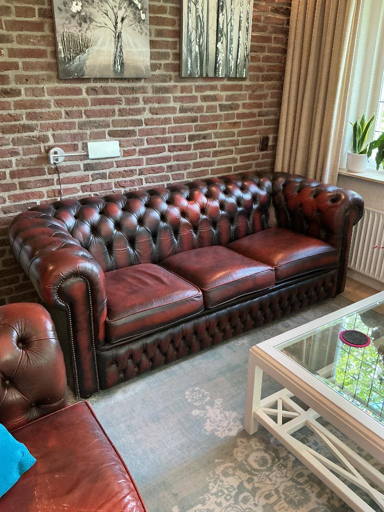 chesterfield bank 3 zits, Huis en Inrichting, Banken | Bankstellen, Ophalen, Gebruikt, Driepersoons, 75 tot 100 cm
