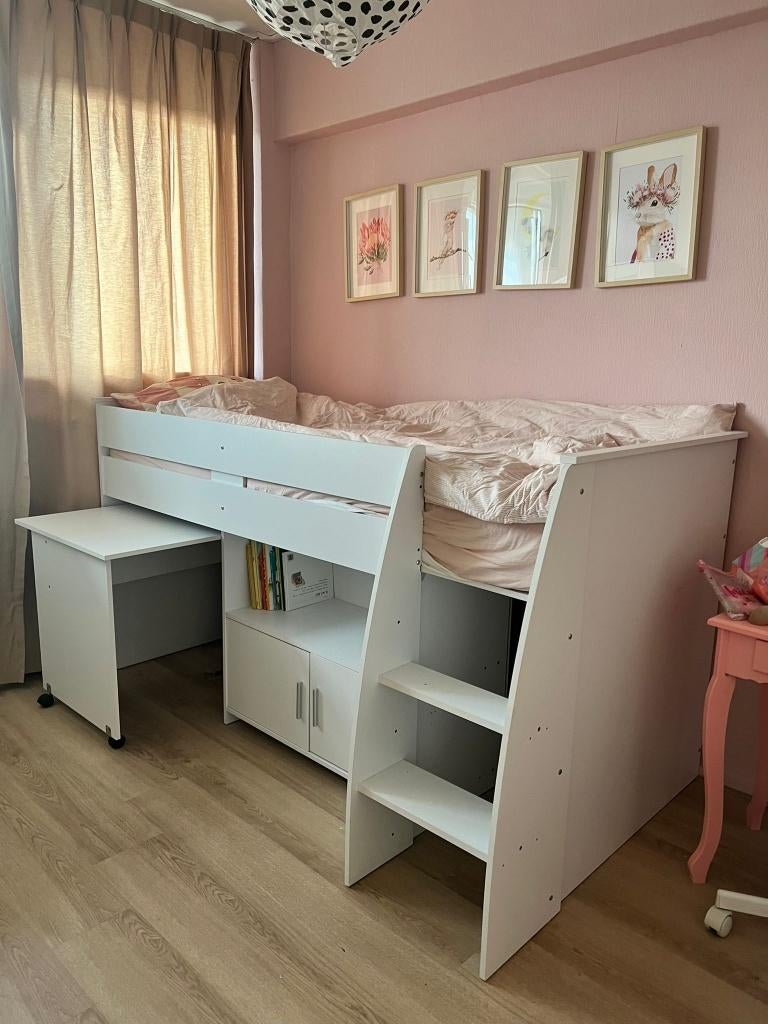 kinderbed halfhoogslaper, Ophalen, 85 tot 100 cm, Zo goed als nieuw, Hoogslaper of Stapelbed