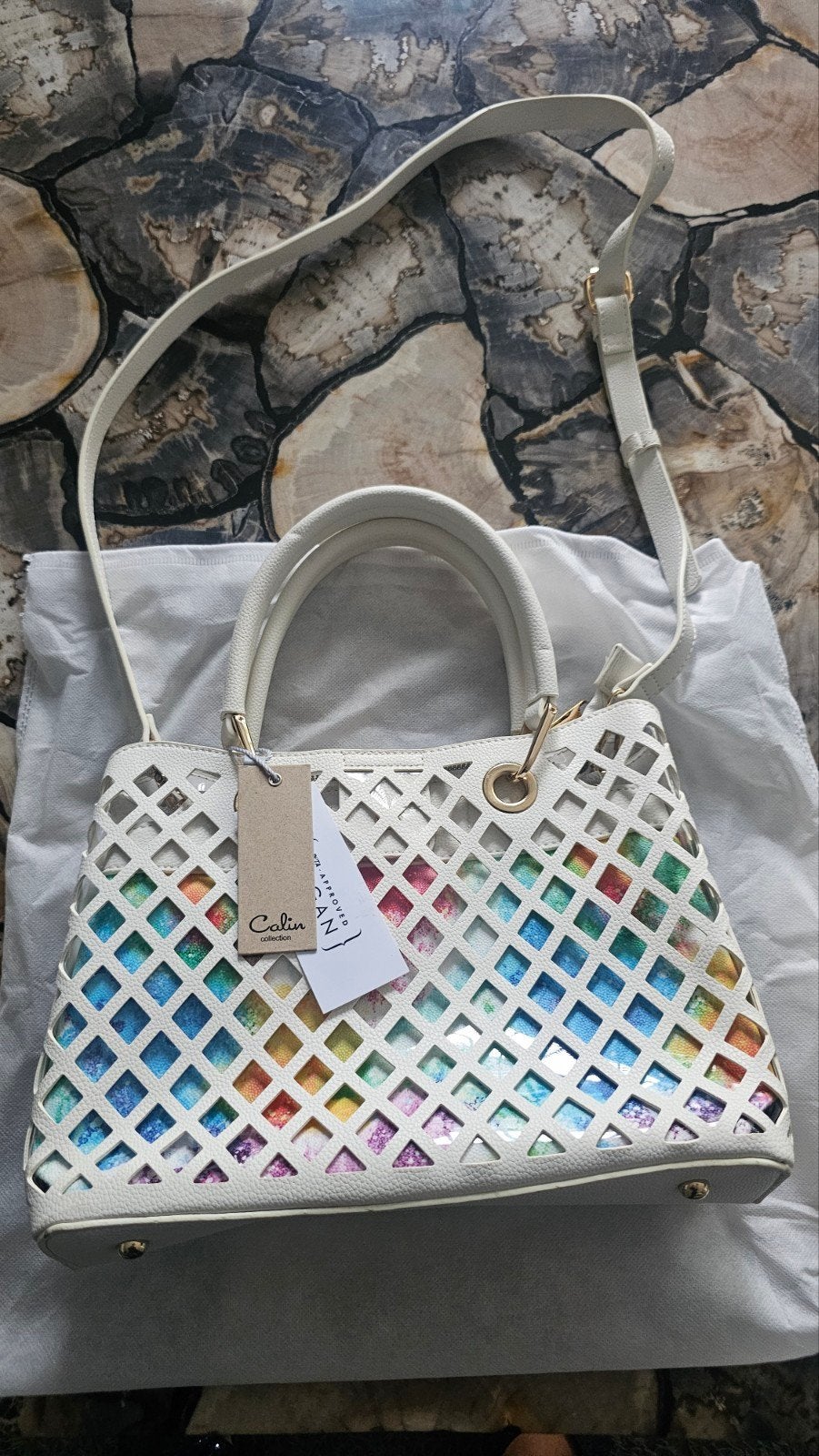 Nieuwe witte met kleurrijke patroon handtas, Ophalen of Verzenden, Wit, Handtas