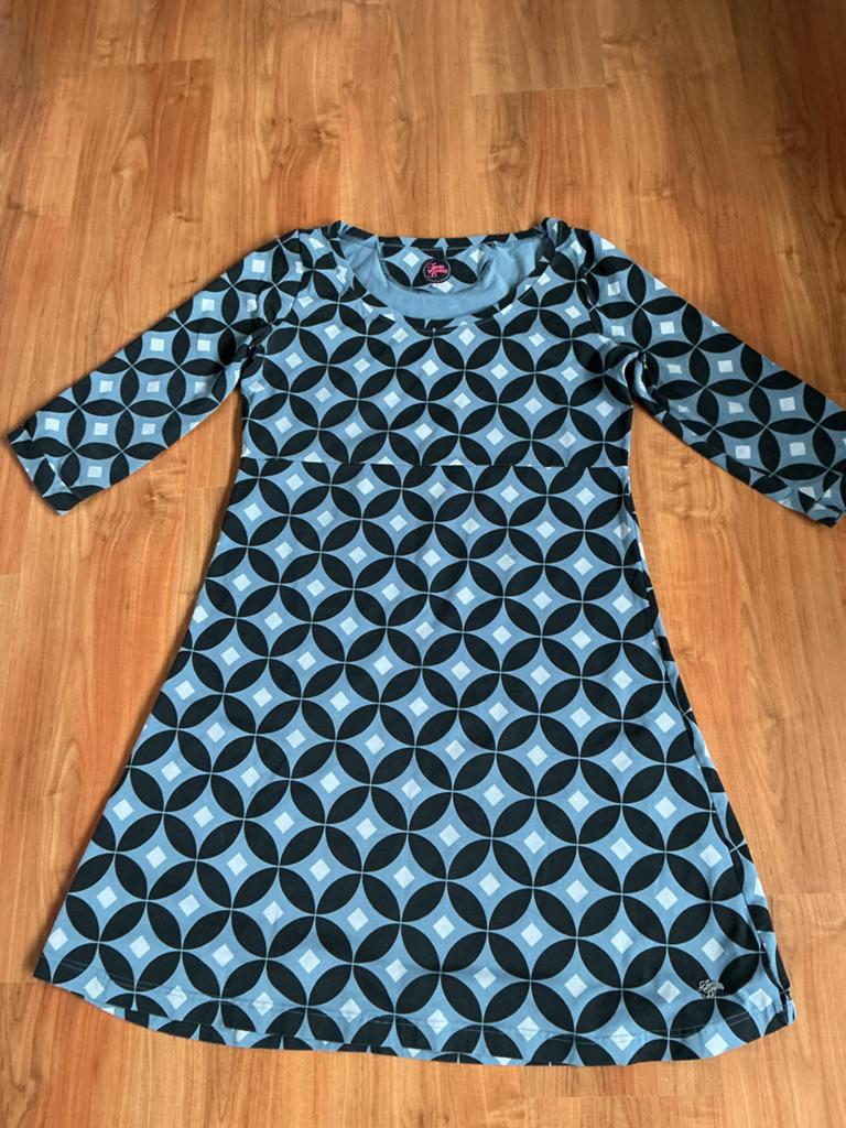 Tante Betsy jurk met geometrisch patroon XL, Ophalen, Blauw, Maat 46/48 (XL) of groter, Gedragen