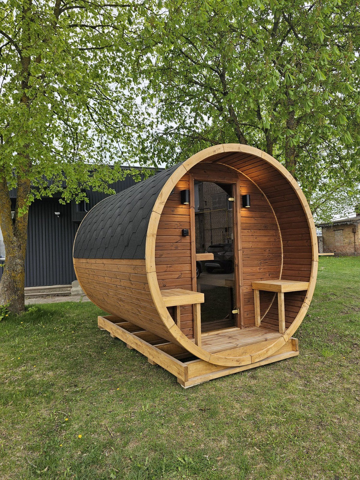 Barrel sauna 300 cm - Harvia - thermowood - compleet., Ophalen of Verzenden, Nieuw, Complete sauna