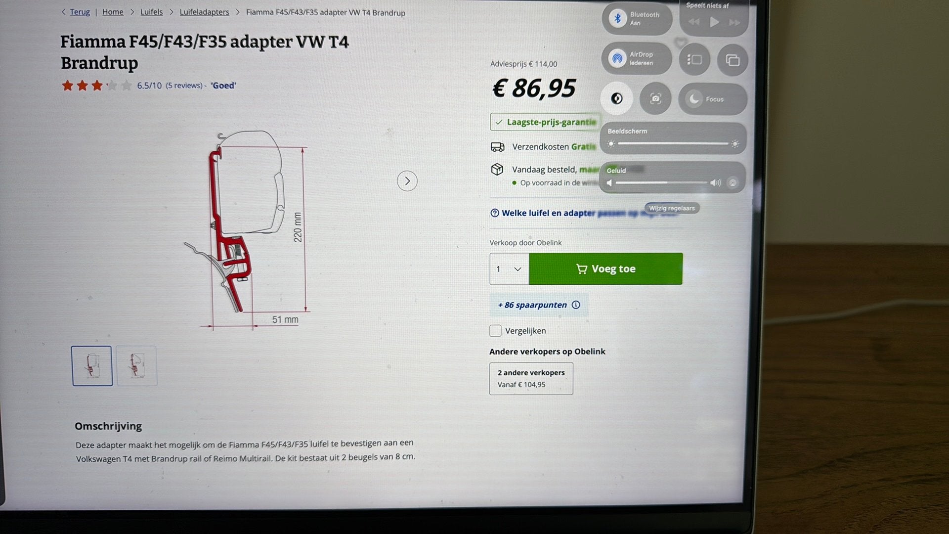 Luifel adapterset voor VW T 4 Westfalia California, Caravans en Kamperen, Ophalen of Verzenden, Zo goed als nieuw