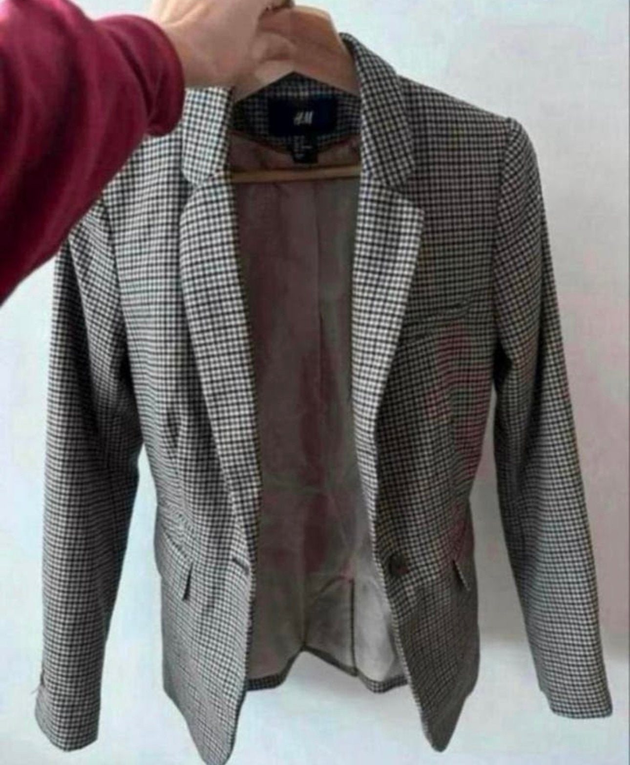 Getailleerde blazer met geruite stof - bruin - hm - maat 34, Ophalen of Verzenden, Zo goed als nieuw, Maat 34 (XS) of kleiner