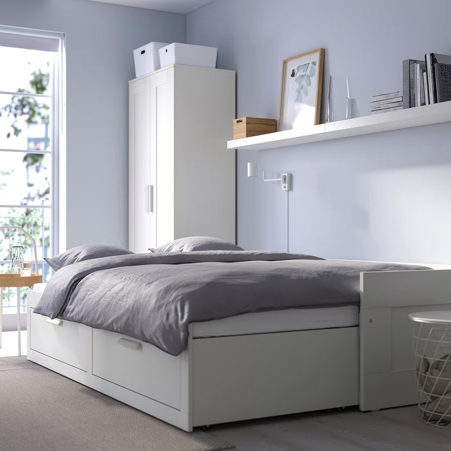 Bedbank met 2 lades, Ophalen, Eenpersoons, Wit, Bedbank