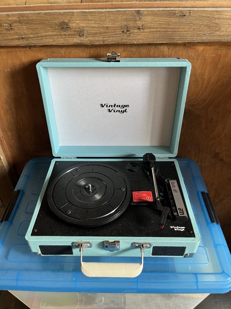 Vintage Vinyl Platenspeler - Lichtblauw met accessoires, Ophalen, Zo goed als nieuw, Platenspeler, Overige merken