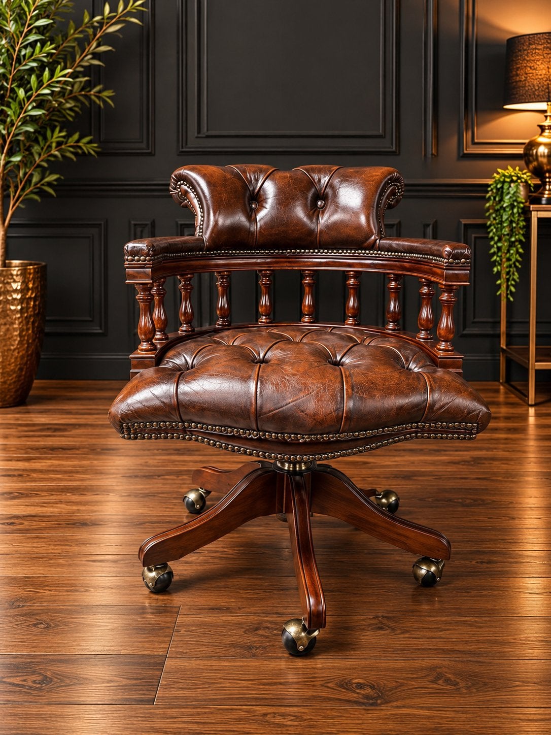 Prachtige Chesterfield Lederen Captian’s Chair !!, Ophalen of Verzenden, Bruin