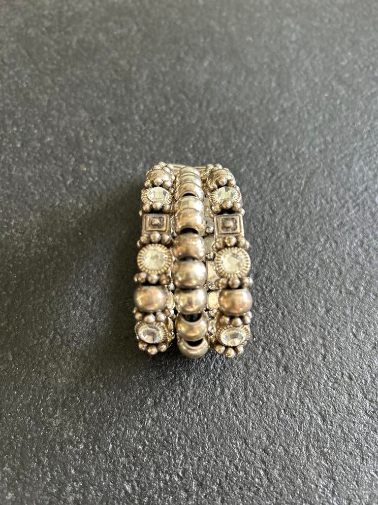 Josh Armband met Strass en Zilverkleurige Kralen, Overige materialen, Gebruikt, Ophalen of Verzenden, Zilver