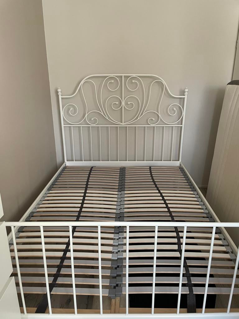 2-persoonsbed met metalen frame en lattenbodem, Ophalen, Wit, Tweepersoons, 140 cm