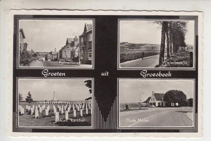 Groesbeek, Groeten uit - Vierluik, Verzamelen, Ansichtkaarten | Nederland, Ophalen of Verzenden, 1940 tot 1960, Gelopen, Gelderland