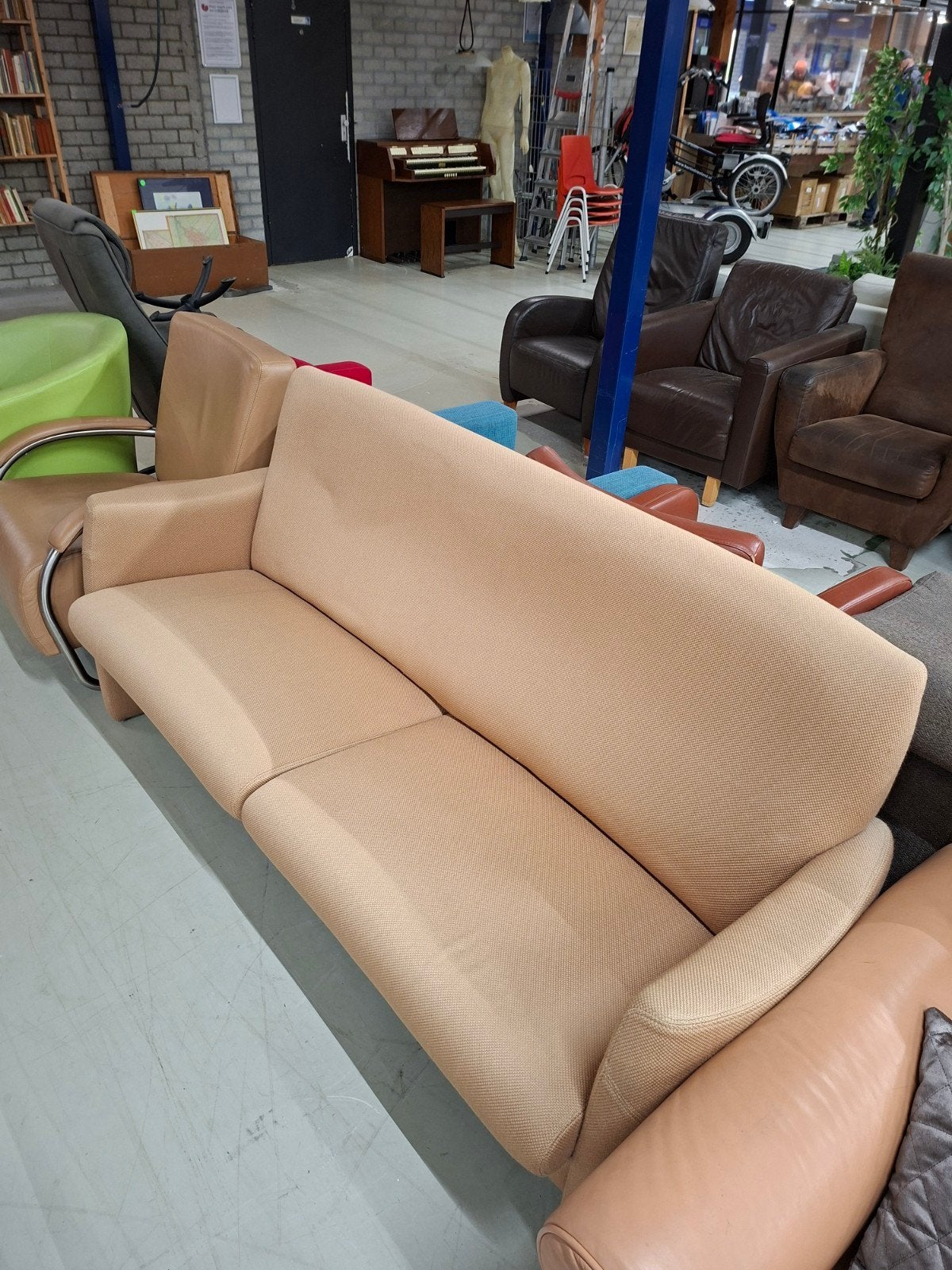 Comfortabele 3-zitsbank - Beige stof, Gebruikt, Onbekend, Ophalen of Verzenden, Onbekend