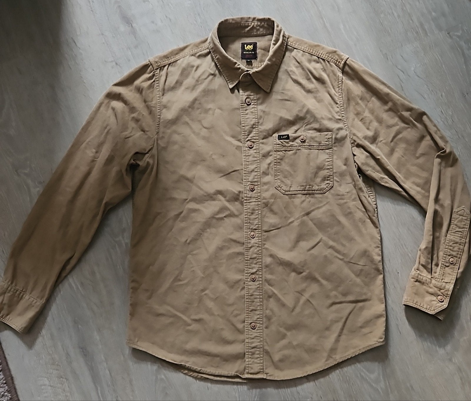 Lee Corduroy Overhemd (Rib) Beige/Camel Maat M Regular fit, Ophalen, Zo goed als nieuw, Beige