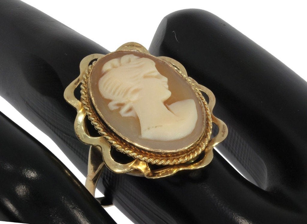 Schelp camee 14k gouden fraaie vintage dames ring antiek, Ophalen of Verzenden, Goud, Ring, Met edelsteen