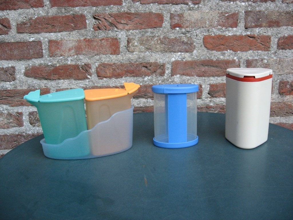 tupperware: melk-suikerset, strooibus, kruidenpot, Verzenden, Blauw, Overige typen