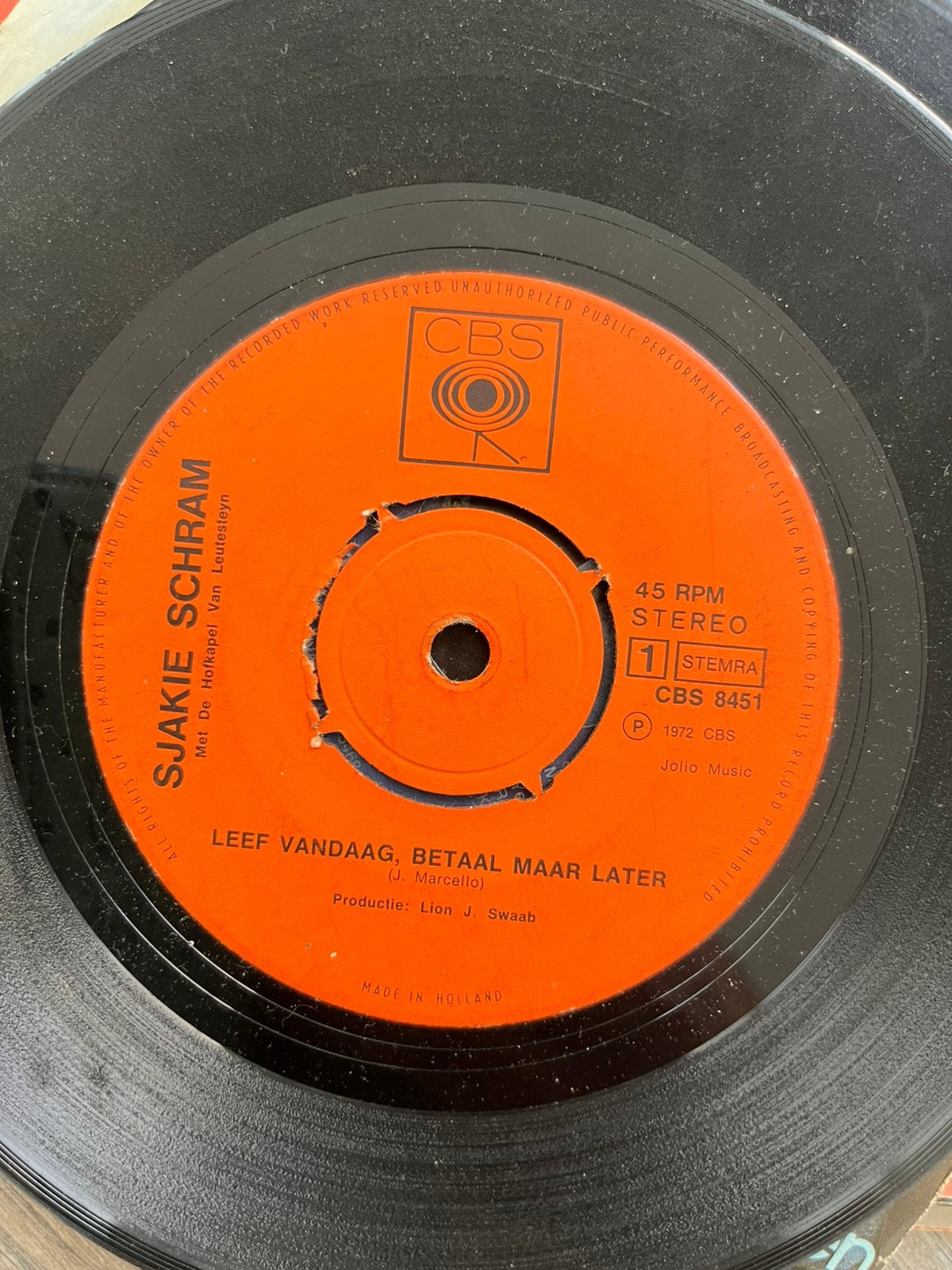 Sjakie Schram - leef vandaag betaal maar later, Cd's en Dvd's, Vinyl Singles, Ophalen of Verzenden, Zo goed als nieuw, Pop