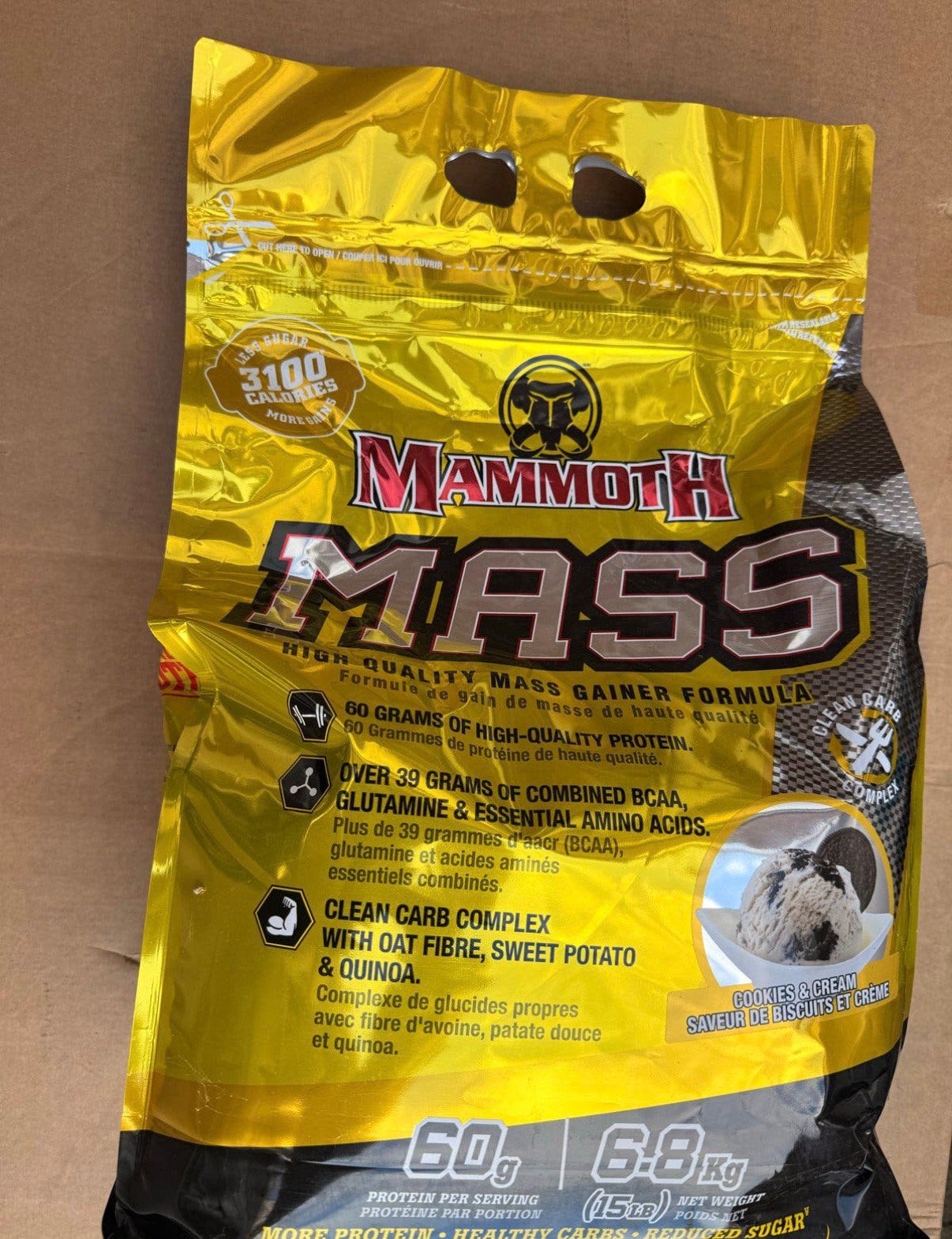 Mammoth Mass Gainer Cookies & Cream 6.8kg kort houdbaar, Ophalen, Nieuw, Poeder of Drank