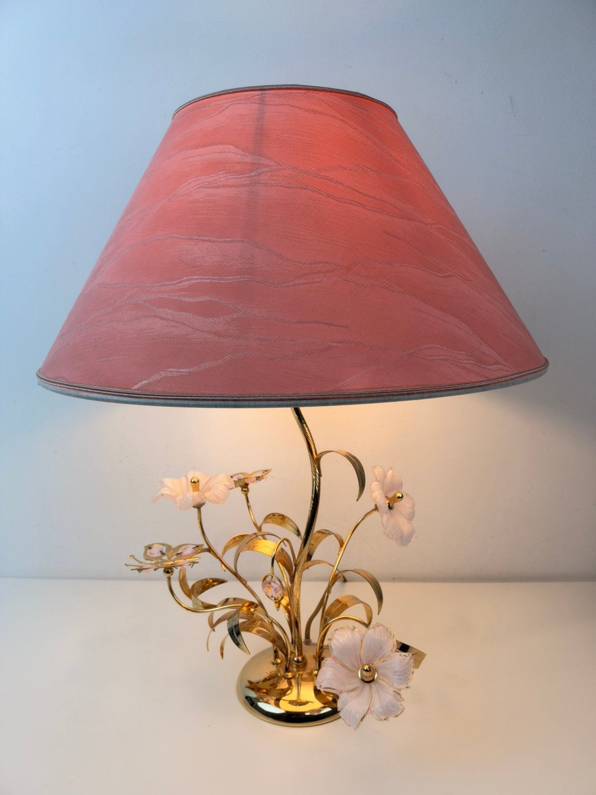 Hollywood Regency / Italiaanse florentijnse stijl tafellamp, Ophalen of Verzenden, Klassiek, Roze, Glas
