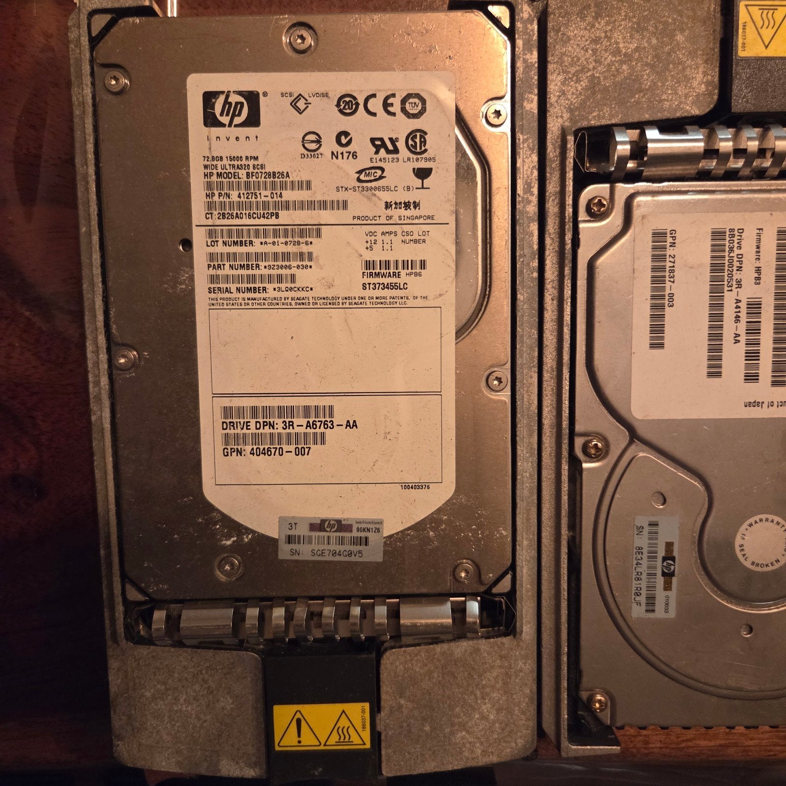 2x HP Server Harde Schijven: 36.4GB 10K RPM & 72,8GB 15K RP, Intern, 36.4GB en 72.8GB, Gebruikt, SCSI