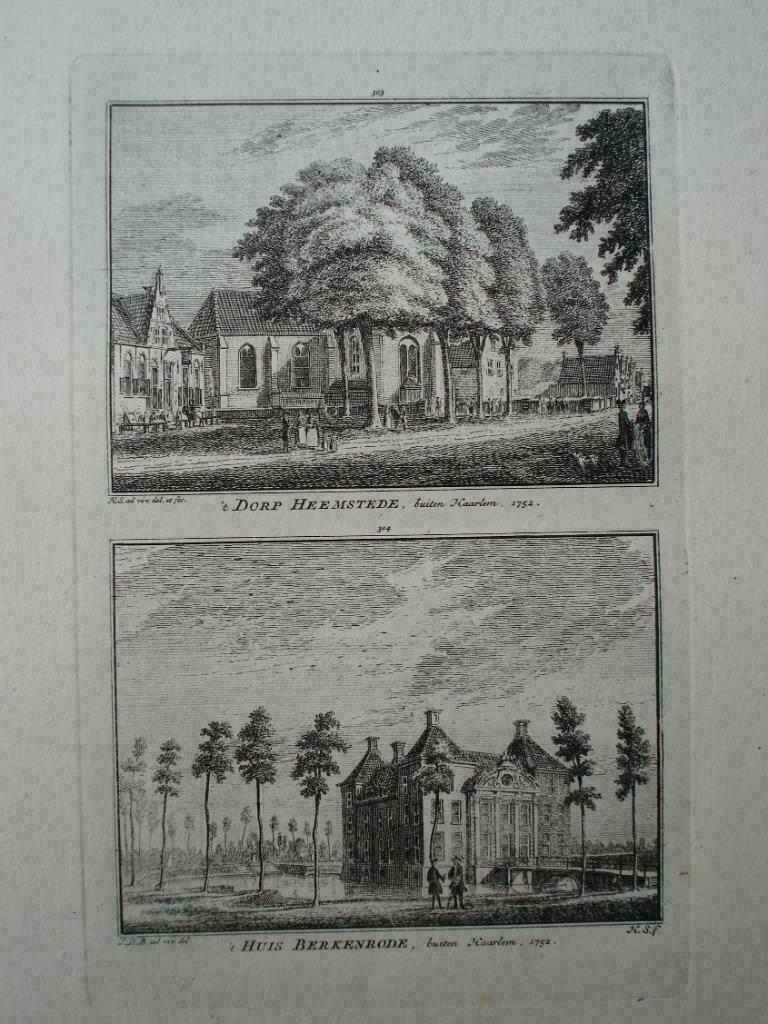 303-304 / Heemstede en  Huis Berkenrode   Kopergravure 1750, Antiek en Kunst, Kunst | Etsen en Gravures, Ophalen of Verzenden