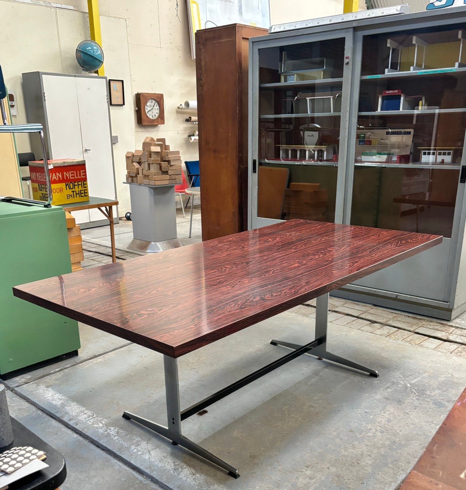 Vintage directie tafel, Ophalen, Gebruikt, 200 cm of meer, 50 tot 100 cm