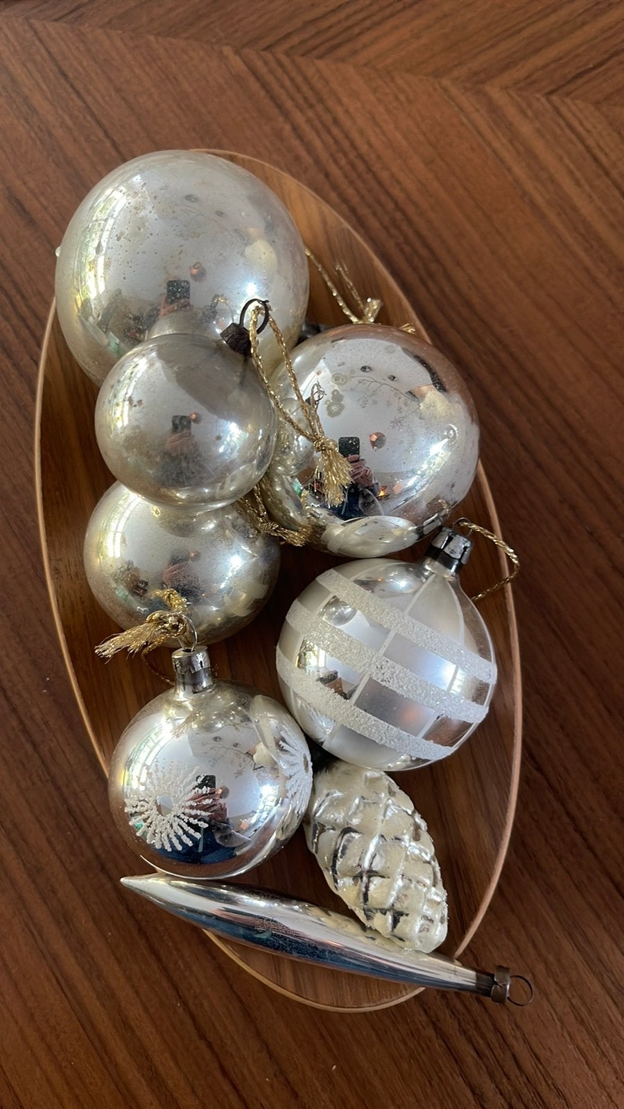 Antieke kerstballen: denneappel pegel geruit gesuikerd, Ophalen, Gebruikt