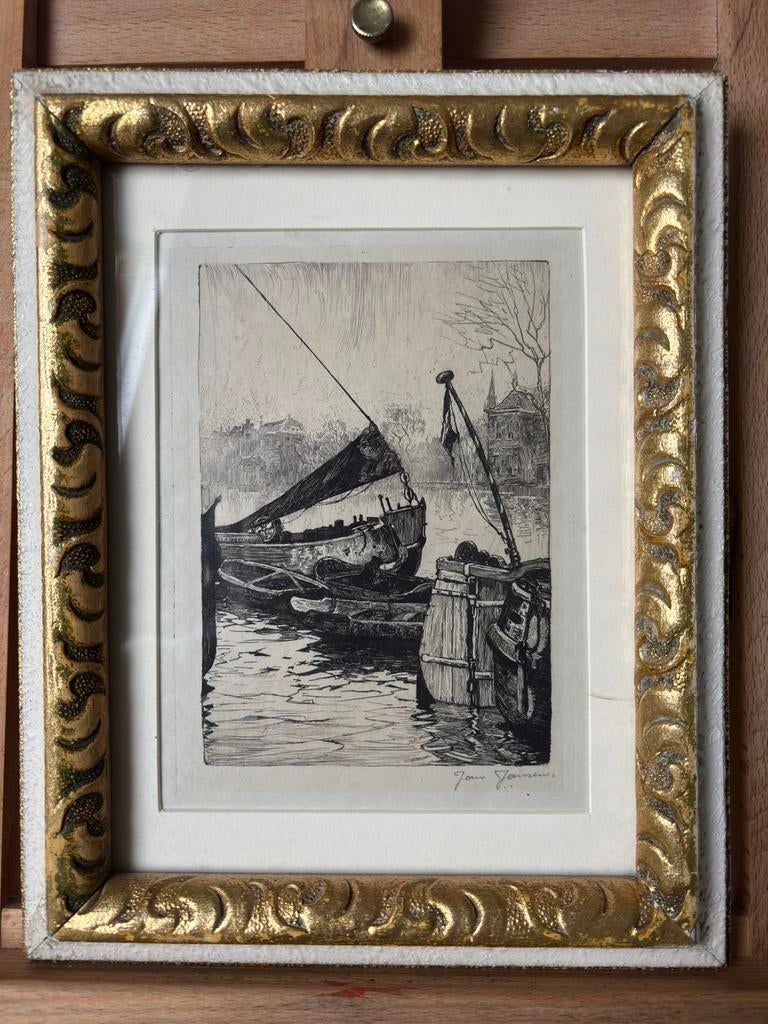 Ets van J.J. Jansen schepen haven, Antiek en Kunst, Kunst | Etsen en Gravures, Ophalen of Verzenden
