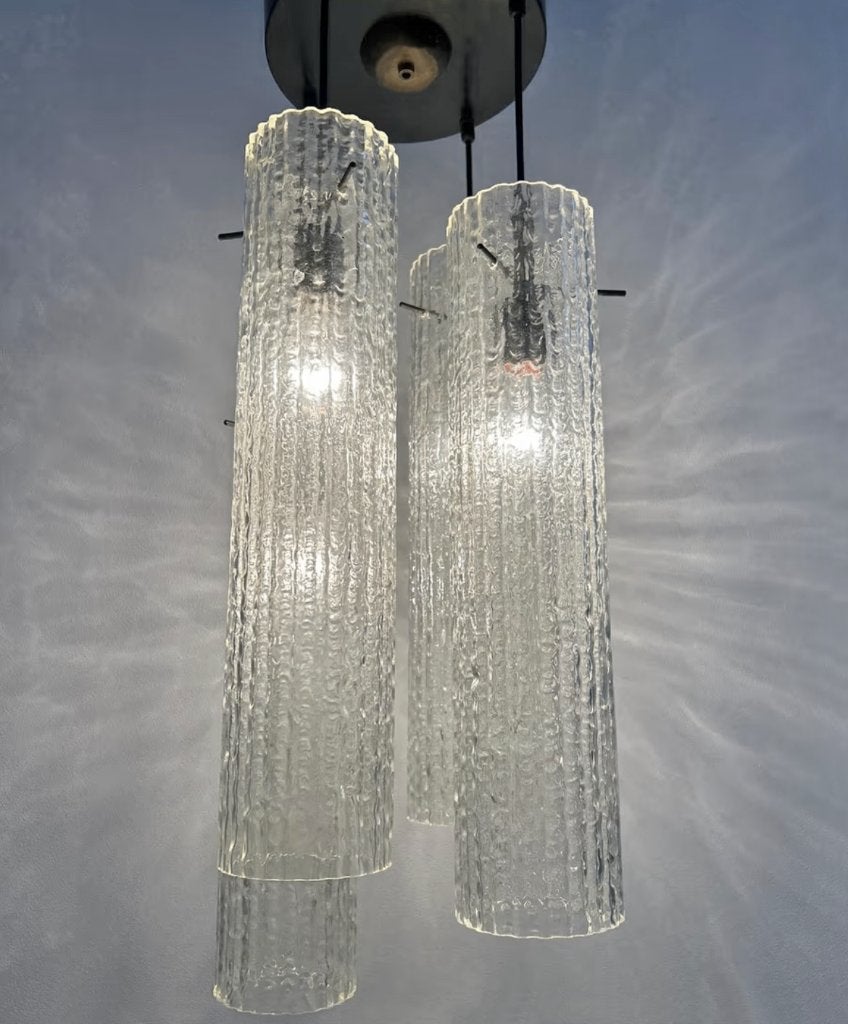 Vintage Italiaans design glazen hanglamp kroonluchter, Ophalen, Tweedehands, Tweedehands, Glas