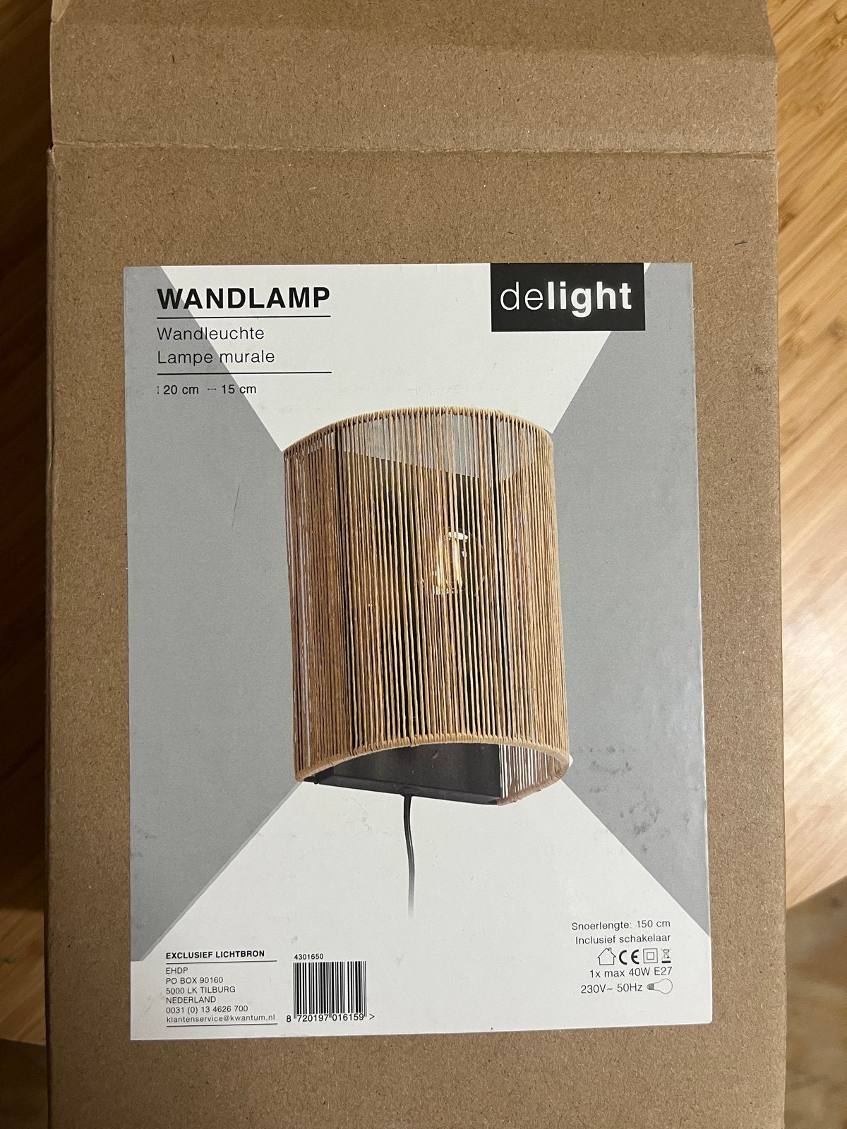 Wandlampje met stekker en lampje - Lamp en Licht, Huis en Inrichting, Lampen | Wandlampen, Ophalen, Bruin, Natuurlijk materiaal