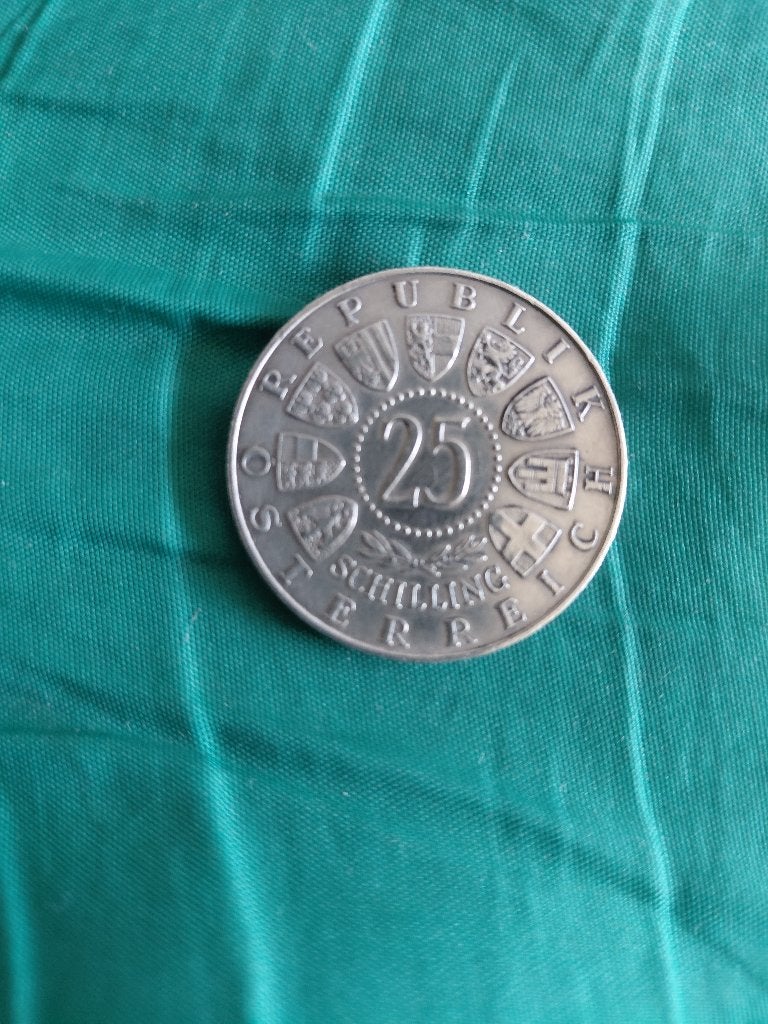 Zilveren 25 schilling munt uit Oostenrijk-1956, Verzenden, Oostenrijk, Losse munt, Zilver