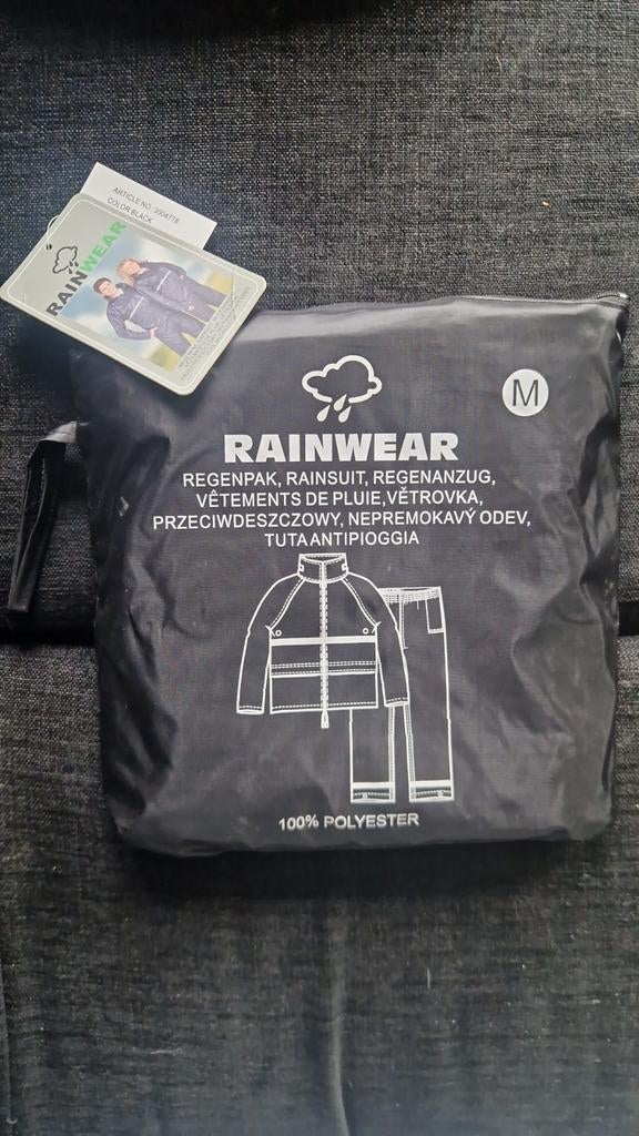 Gloednieuw zwart regenpak (jas en broek) - maat M, Ophalen of Verzenden, Nieuw
