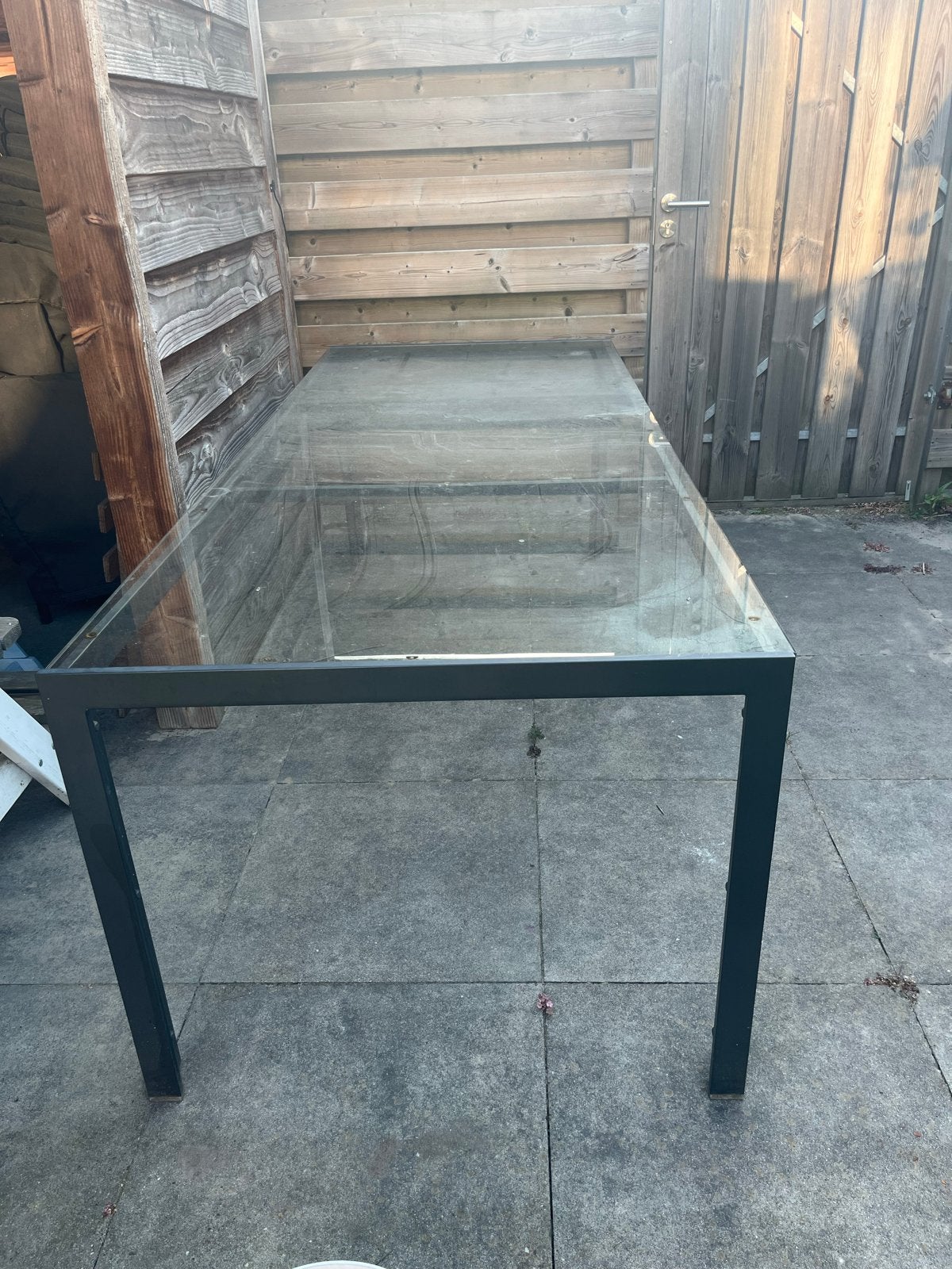 Glazen tuintafel met aluminium onderstel - Kees Smit, Ophalen, Gebruikt, Rechthoekig, Aluminium