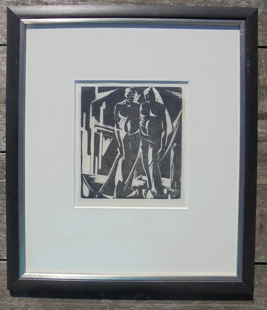 Hildo Krop: Mijnwerkers (1926) Expressionistische Houtsnede, Ingelijst, Dagelijks leven, 48 cm, Ophalen of Verzenden